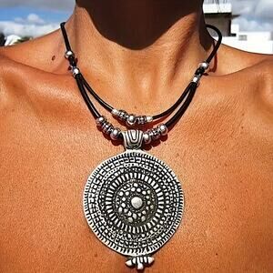 Boho Silver Tribal Choker Necklace